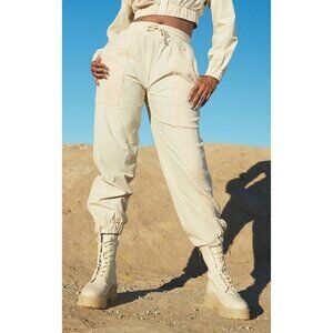 NWT PRETTYLITTLETHING STONE BORG PANEL OVERSIZED SPORT JOGGERS Size M Color Ston